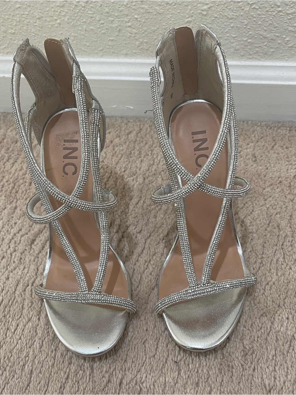 INC International Concepts Silver Crystal-Strap High Heels